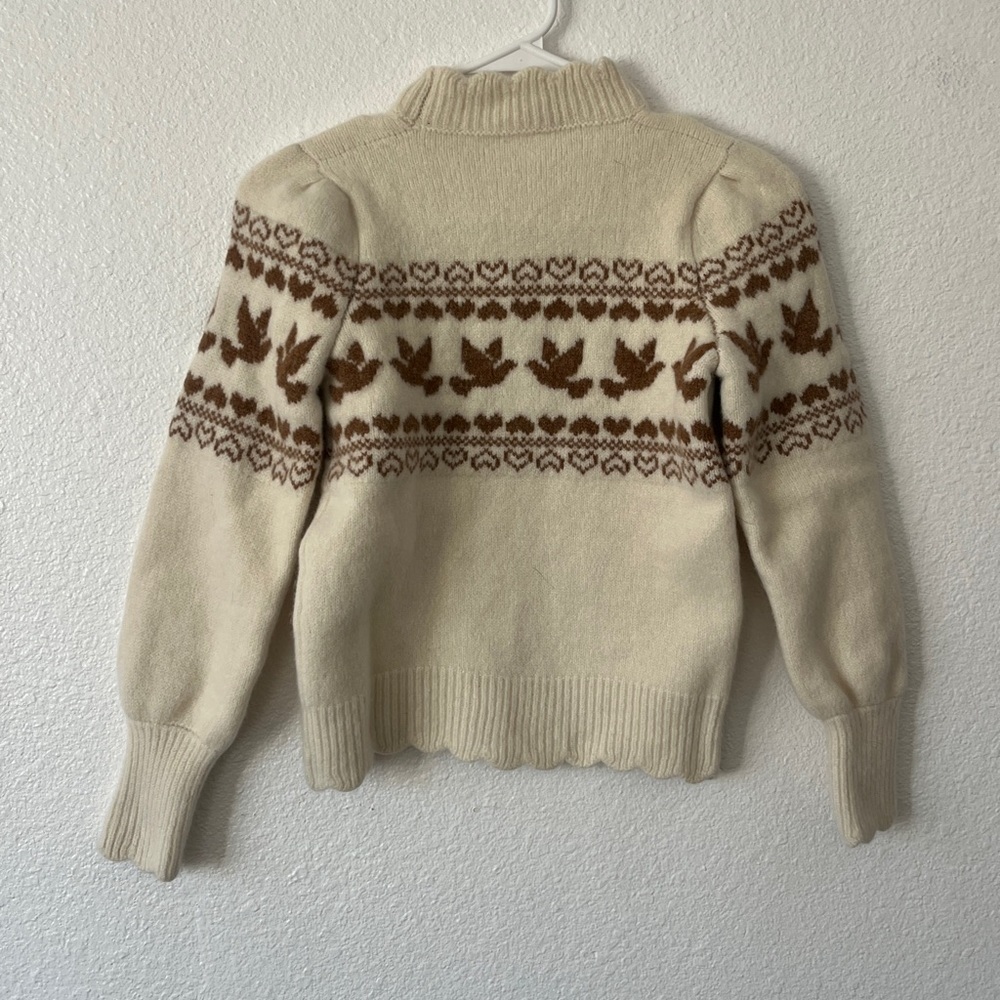 Beulah Cream Brown Liberte Lambswool Pullover Sweater Heart Dove Size Small - Picture 5 of 5